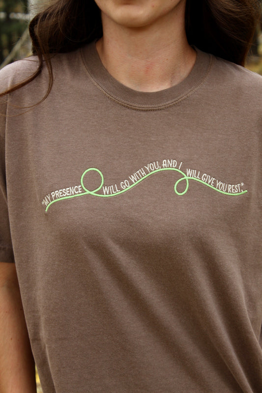 EXODUS 33:14 EMBROIDERED T-SHIRT